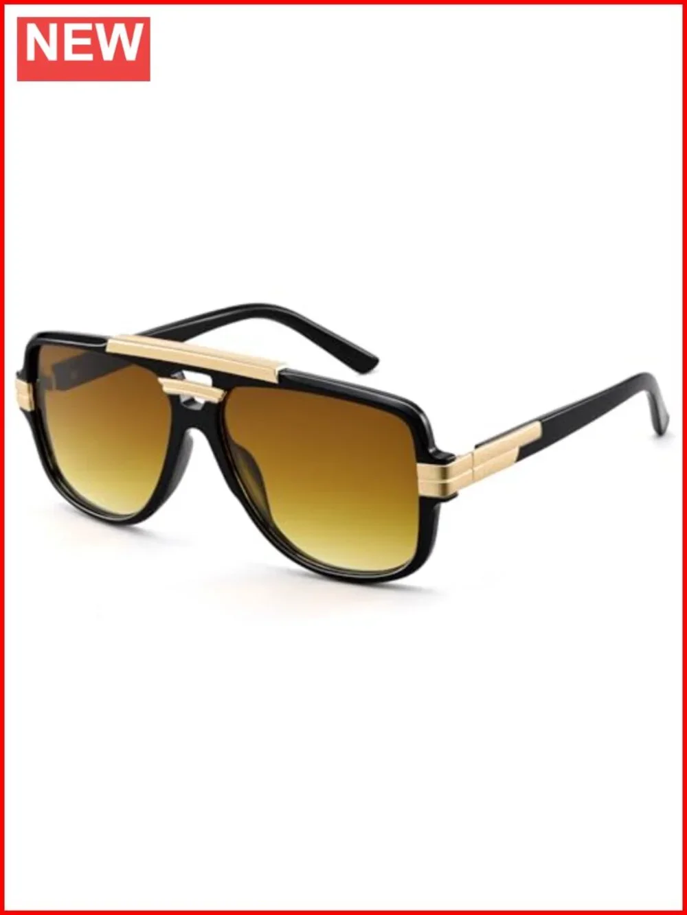 Oversized Aviator Sunglasses Square Frame Gold Metal Details Non-Polarized